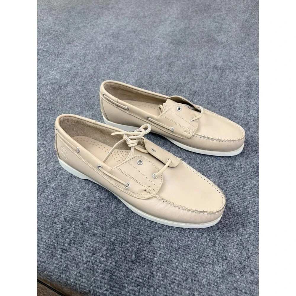 G.H. Bass & Co Men's Beige Leather 2 Eye Moc Toe Boat Shoes CasualSize 11 M
